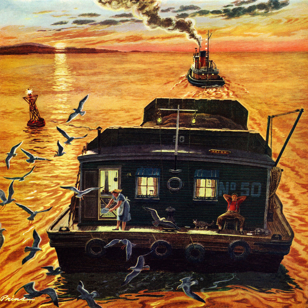 "Houseboat" Painting Print on Wrapped Canvas
