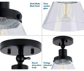 Hinton 1-Light Seeded Glass Industrial Flush Mount Ceiling Light, Matte Black