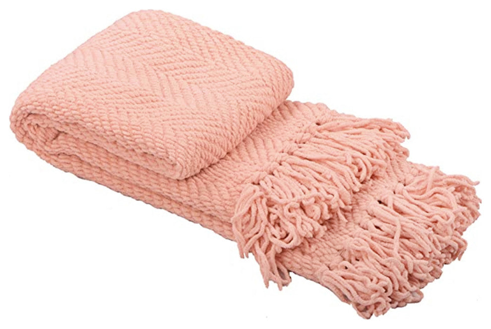 Tweed Knitted Throw Blanket, Peach Melba, 50"x60"