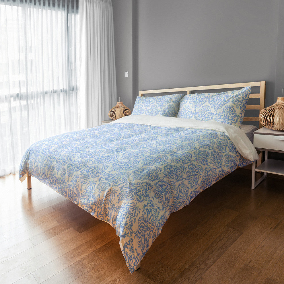 Blue Damask Queen/Full Brushed Poly Duvet Cover