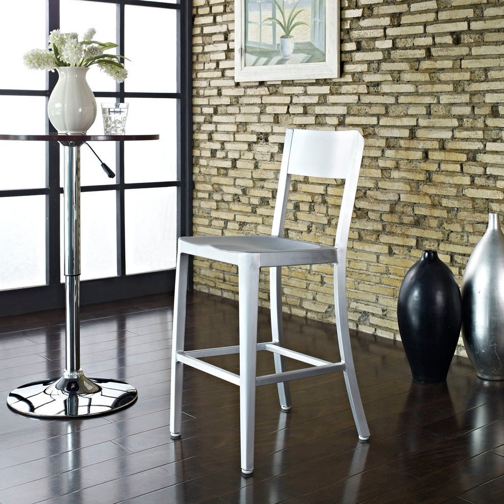 Modern Contemporary Dining Kitchen Metal Counter Stool Silver