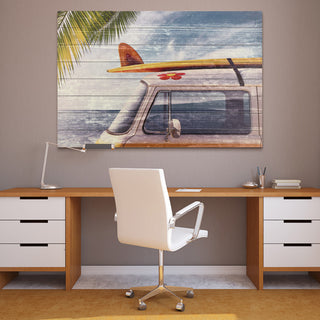 "Beach Bound" Wall Art Giclee Printed On Solid Fir Wood Planks