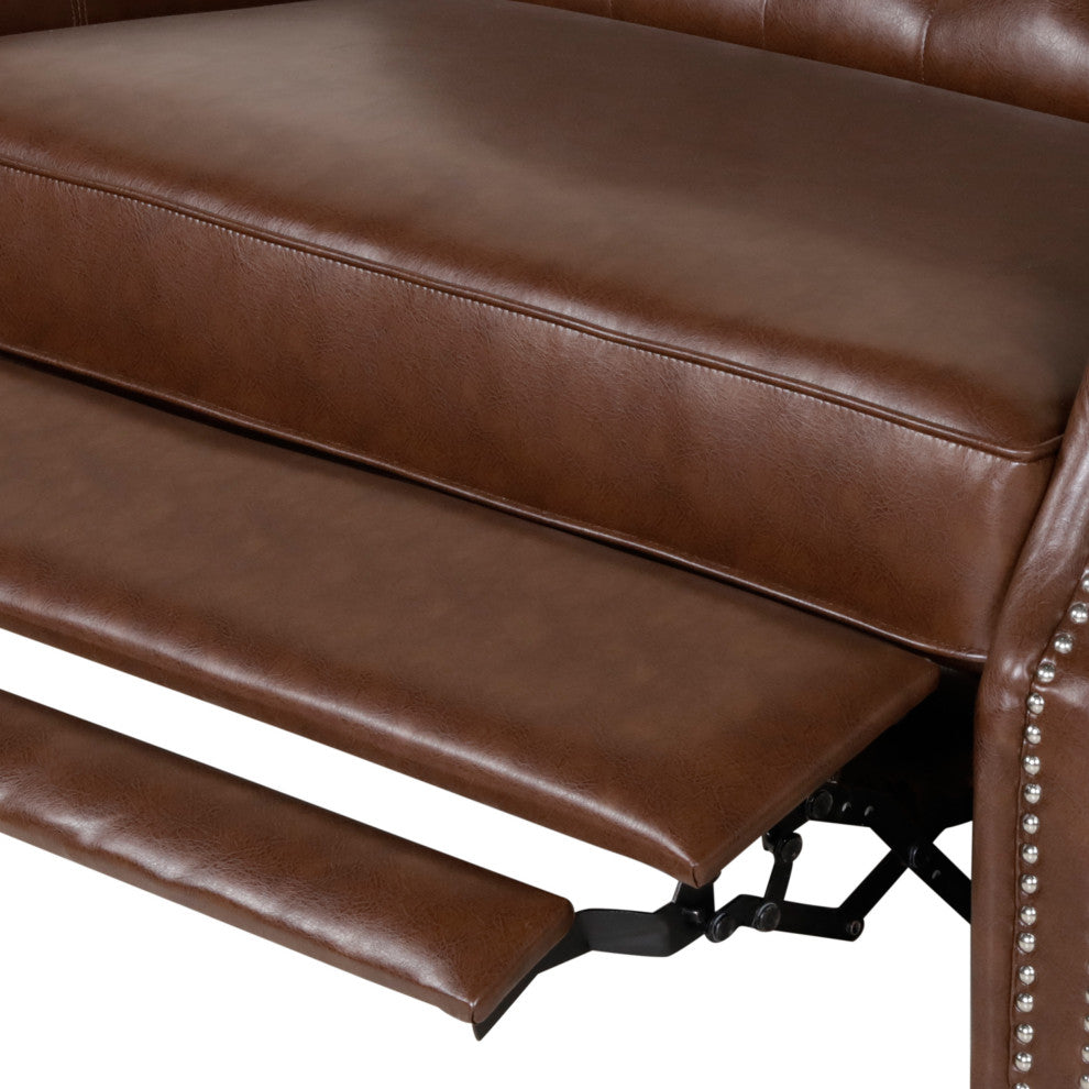 Belknap Faux Leather Tufted Oversized Recliner, Nailhead Trim, Dark Brown + Espr