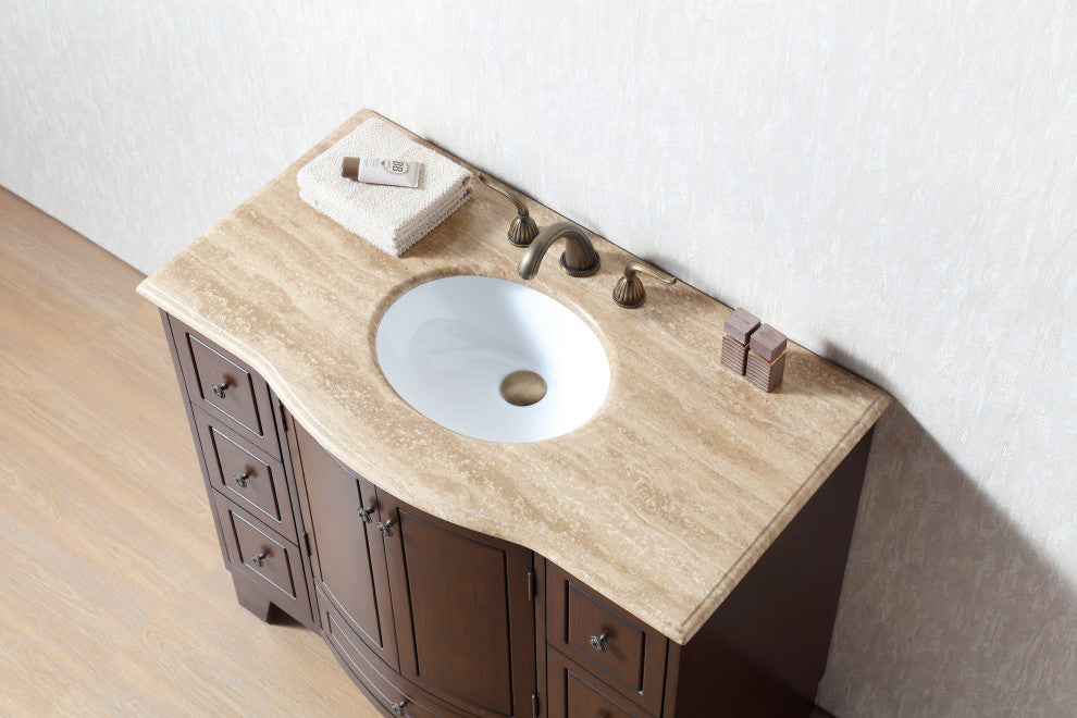 Alandra 40" Dark Cherry Single Sink Bathroom Vanity, Travertine Marble Top