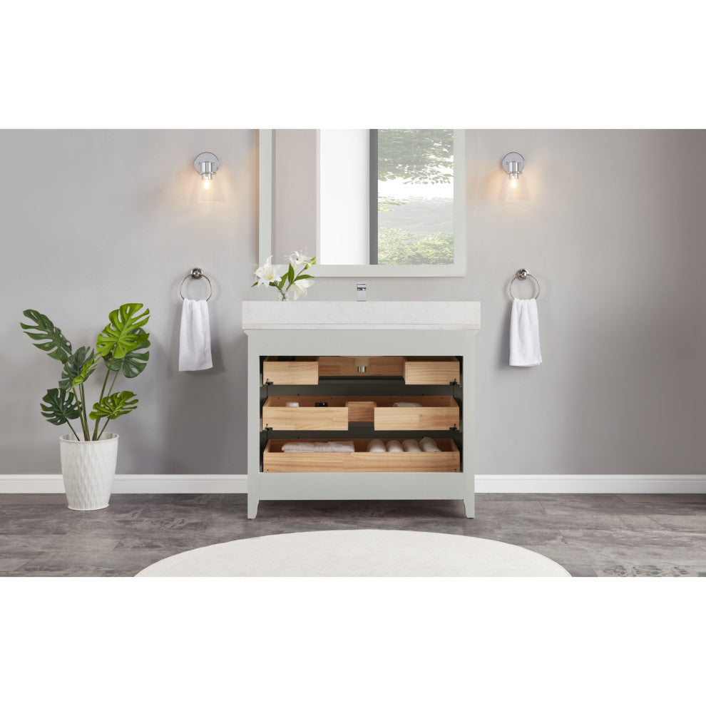 Legion Furniture WS2512 Series Bathroom Sink Vanity, Silver Strand, 42", Artificial Stone Top, Single Sink