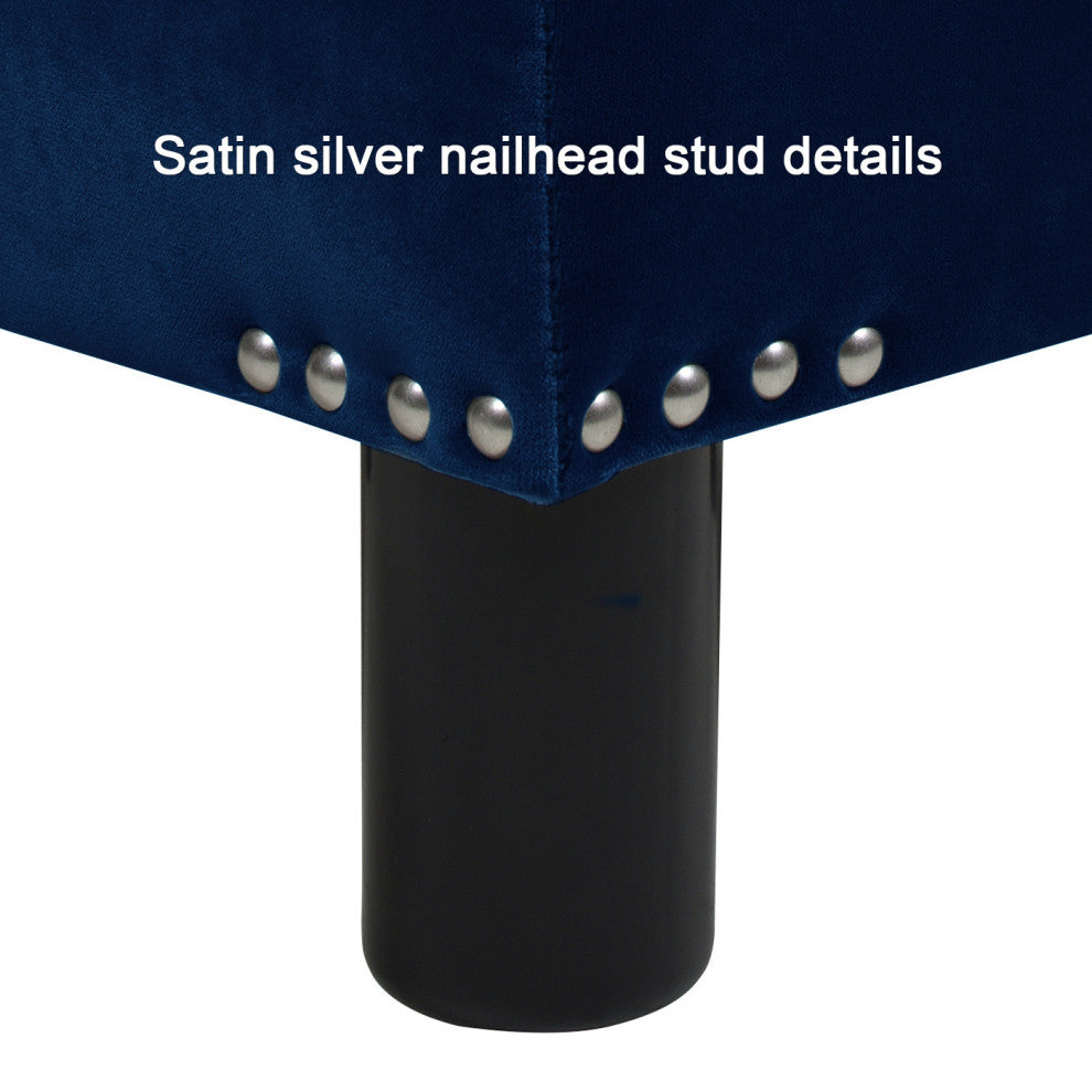Jules 16" Square Footstool Accent Ottoman, Navy Blue Velvet