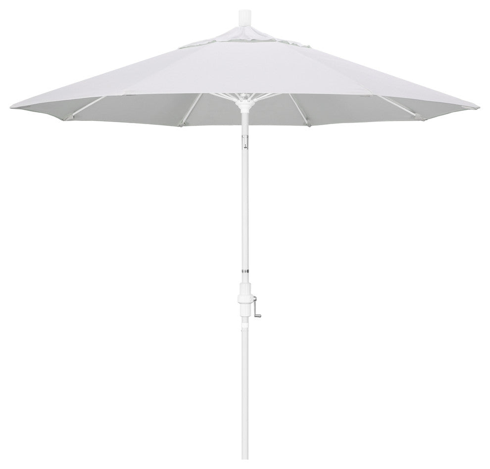9' Matted White Collar Tilt Crank Aluminum Umbrella, Pacifica, Natural