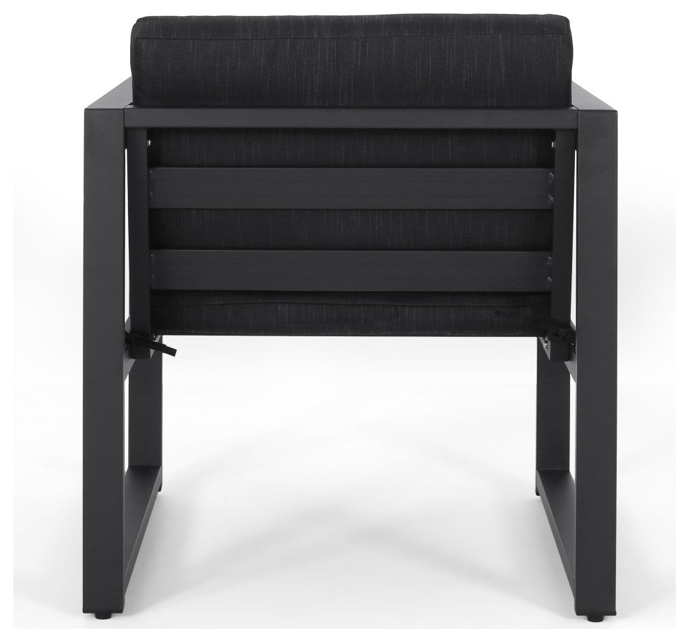 Noah Outdoor Aluminum Club Chair With Cushions, Black + Dark Gray, Set of 2