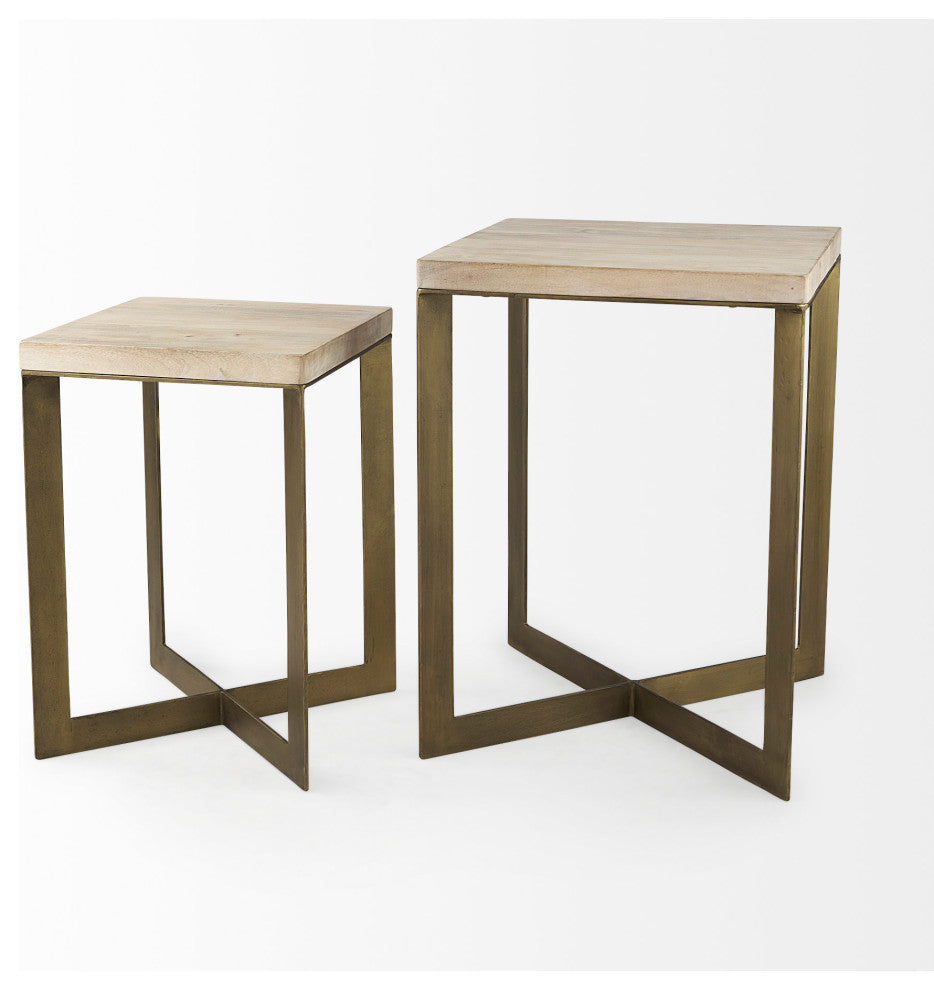 Faye 2-Piece Barely Gray Finished Wood/Gold Metal Base Table Set