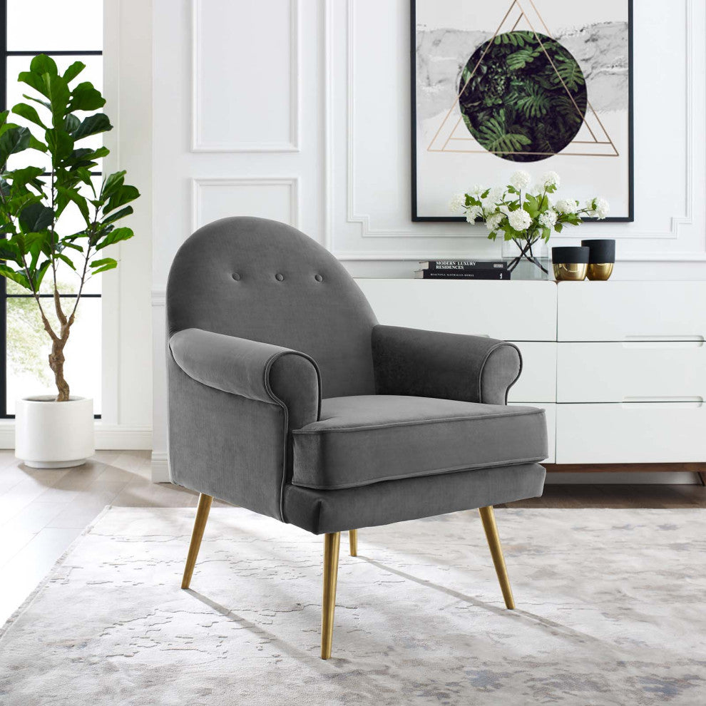 Gray Revive Tufted Button Accent Performance Velvet Armchair