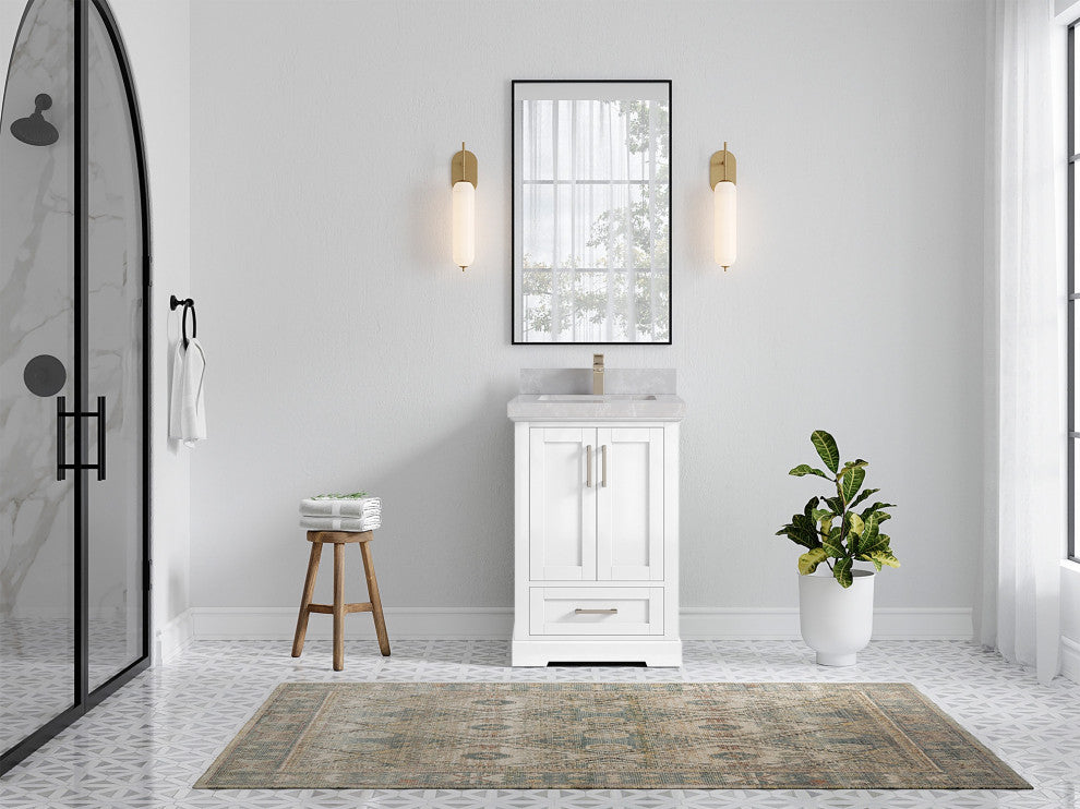 Boston 24 Single Sink Bathroom Vanity, White 2" Pearl Gray