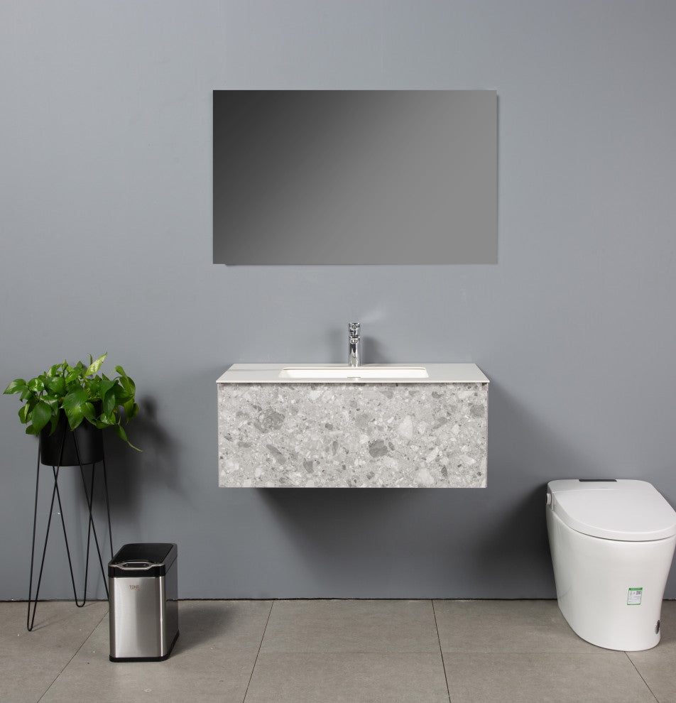 Terazzo Grey Bathroom Vanity with Imitation Stone Design, 36"