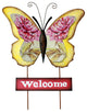 25" Metal Butterfly Garden Stake, With Pink Welcome Sign