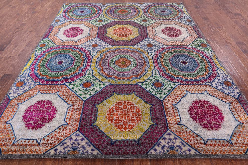 Wool & Silk Mamluk Hand Knotted Rug 8' 2" X 10' 2" - Q13730