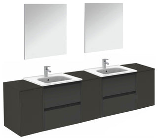 84" Vanity Set with Mirror and Sink Sansa by Royo, Anthracite, 84"