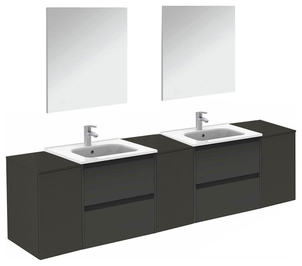 84" Vanity Set with Mirror and Sink Sansa by Royo, Anthracite, 84"