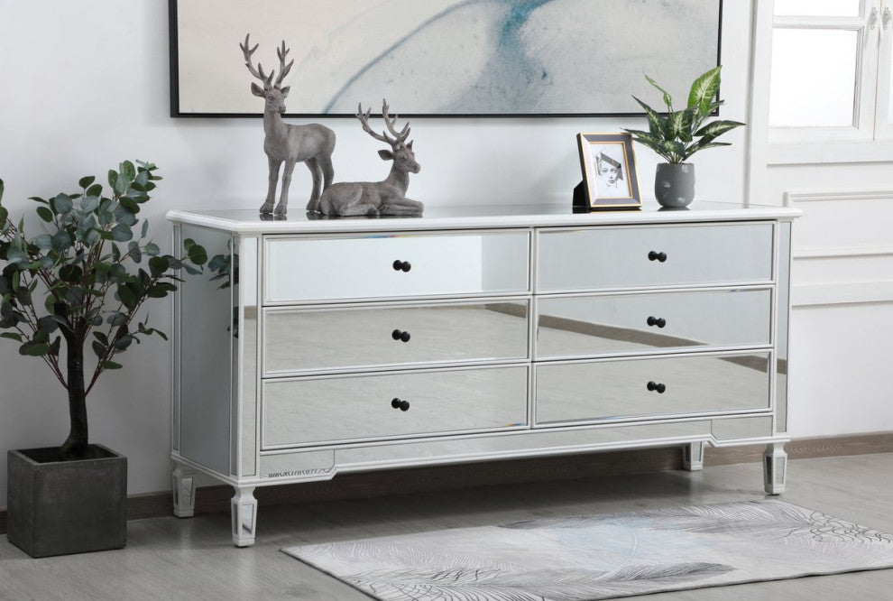 Calum 72" Mirrored Chest, Antique White
