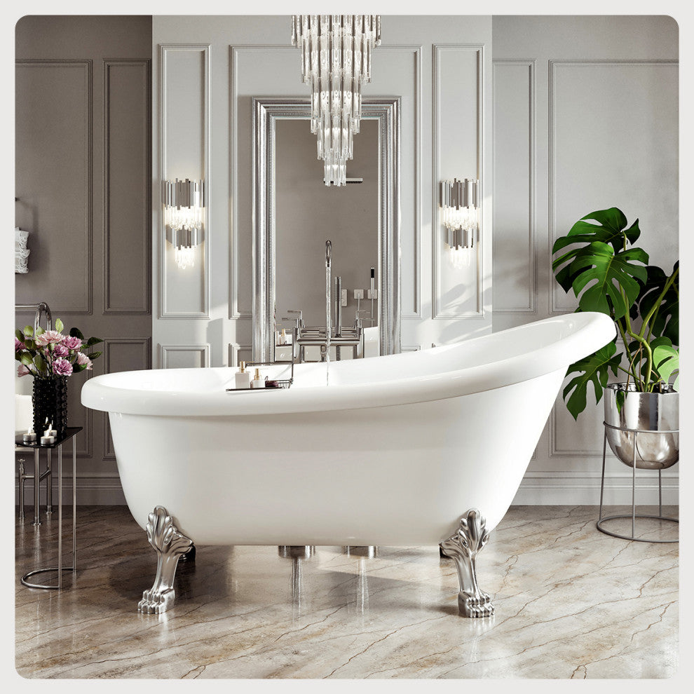 Eviva Stella 67 in. White Acrylic Clawfoot Bathtub