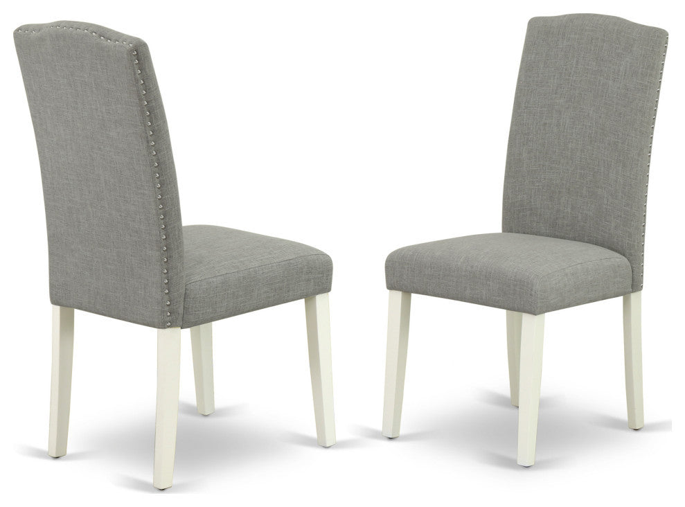 3Pc Round 42" Dining Table, Two Parson Chair, White Leg, Fabric Dark Shitake