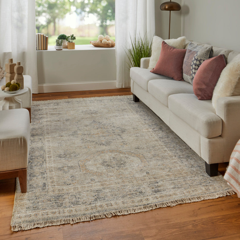 Weave & Wander Ramey Vintage Space Dyed Wool Rug, Tan/Gray, 2'x3'
