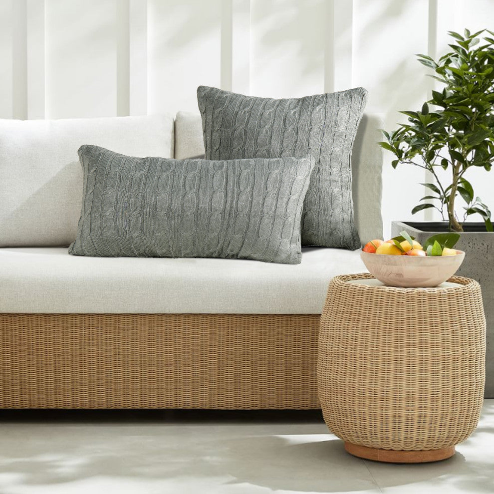 Cable Knit 2 Piece Lumbar Pillow Shell Set, Ghost Gray, 2 Piece, 14"x26"