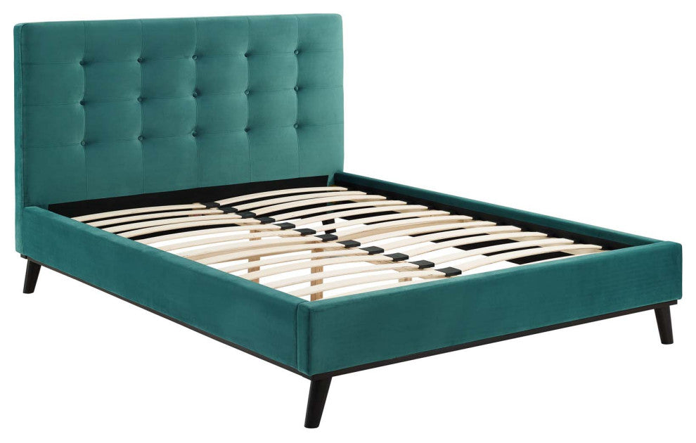 Teal McKenzie Queen Biscuit Tufted Performance Velvet Platform Bed