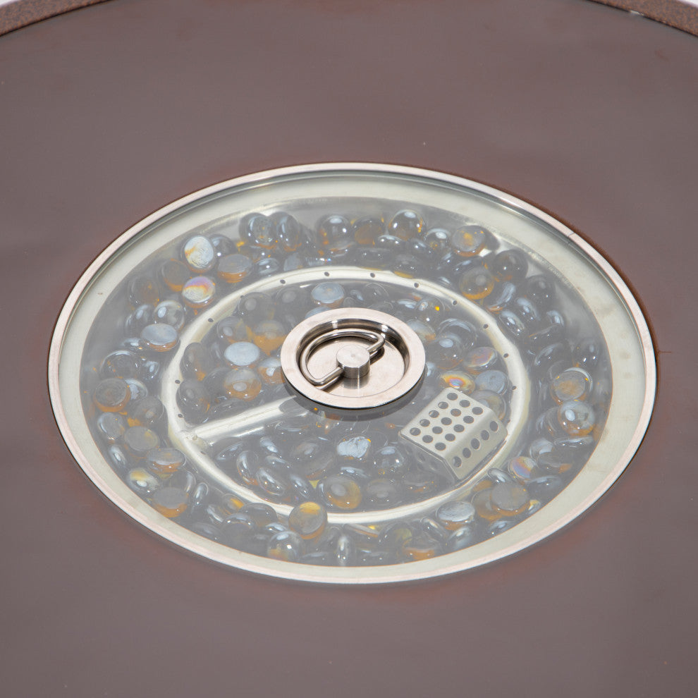 Leisuremod Walbrooke Patio Round Fire Pit Table With Aluminum Frame, Brown