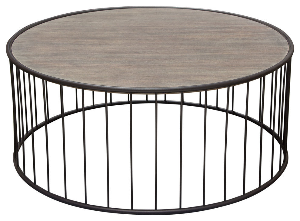 Gibson 38" Round Cocktail Table With Metal Base, Gray