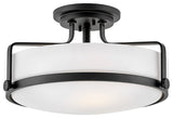 Hinkley Harper 18" Large Semi-Flush Ceiling Light, Black + Etched Opal