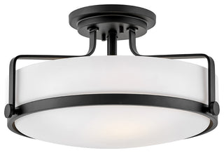 Hinkley Harper 18" Large Semi-Flush Ceiling Light, Black + Etched Opal