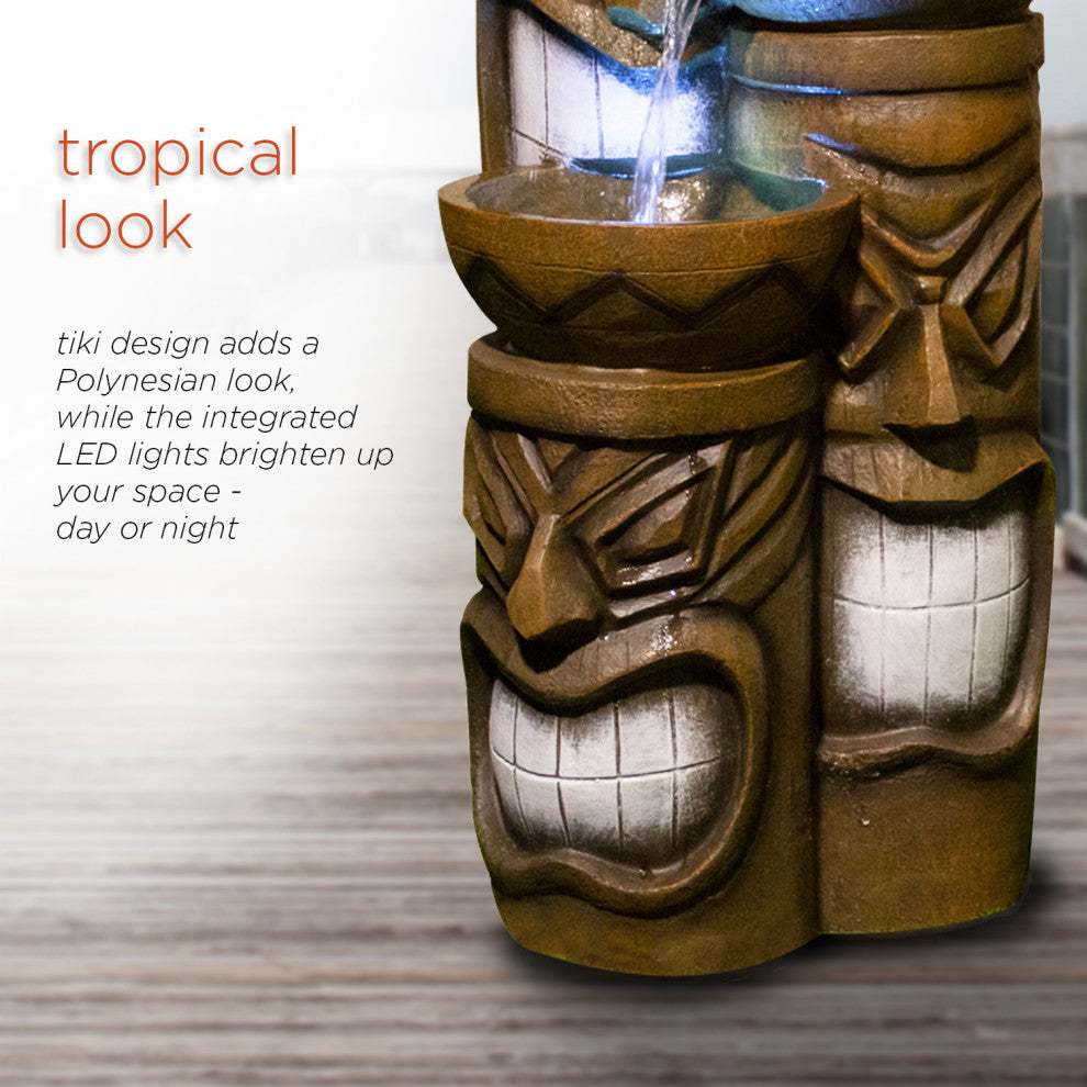 29" Tall Outdoor 3-Tier Tiki Head Water Fountain Yard DÃ©cor