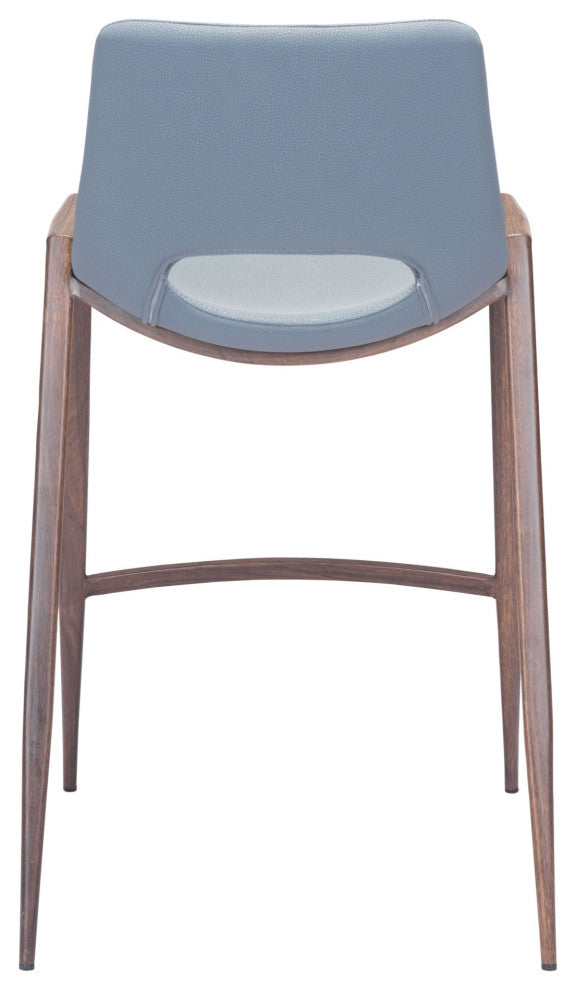 Counter Stool Chair, Set of 2, Faux Vinyl Leather, Steel, Gray, Walnut