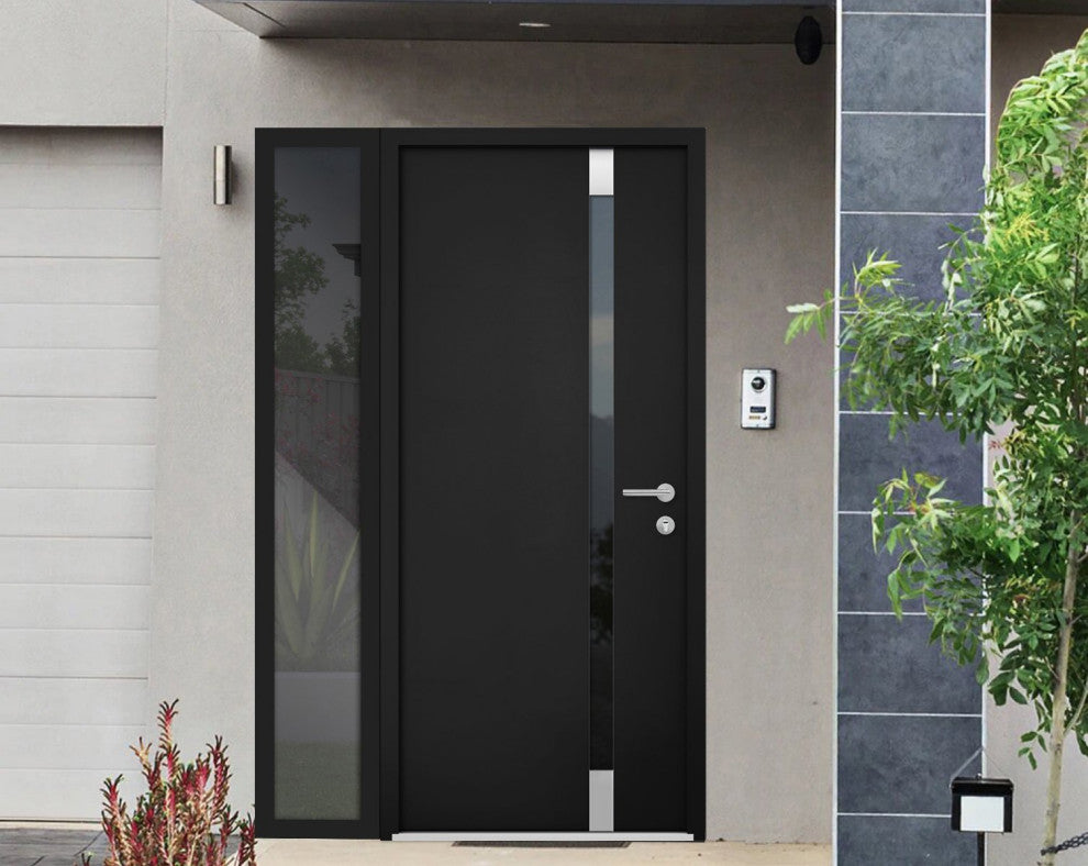 Exterior Entry Front Steel Door /Cynex 6777 Black /36+16x80 Left Inswi