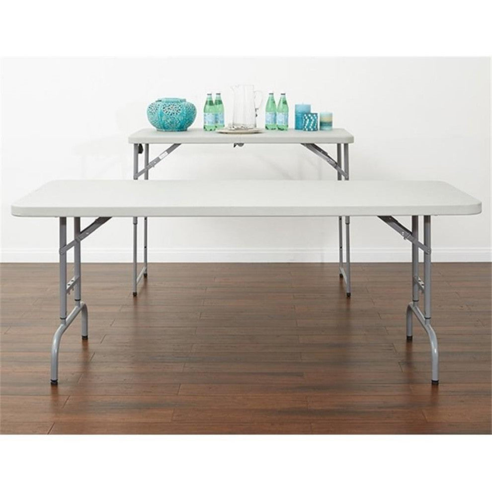 4' Long- Height Adjustable Fold in Half Resin Multi Purpose Table in Light Gray