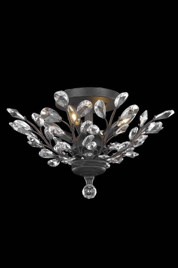 Elegant Orchid Flush Mount, Dark Bronze Finish With Royal Cut Crystal