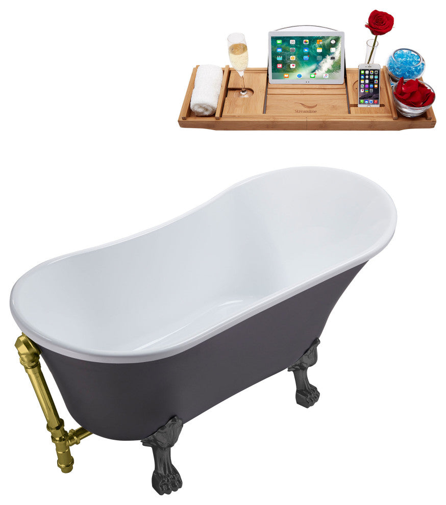 55" Streamline N355BGM-BGL Clawfoot Tub and Tray With External Drain