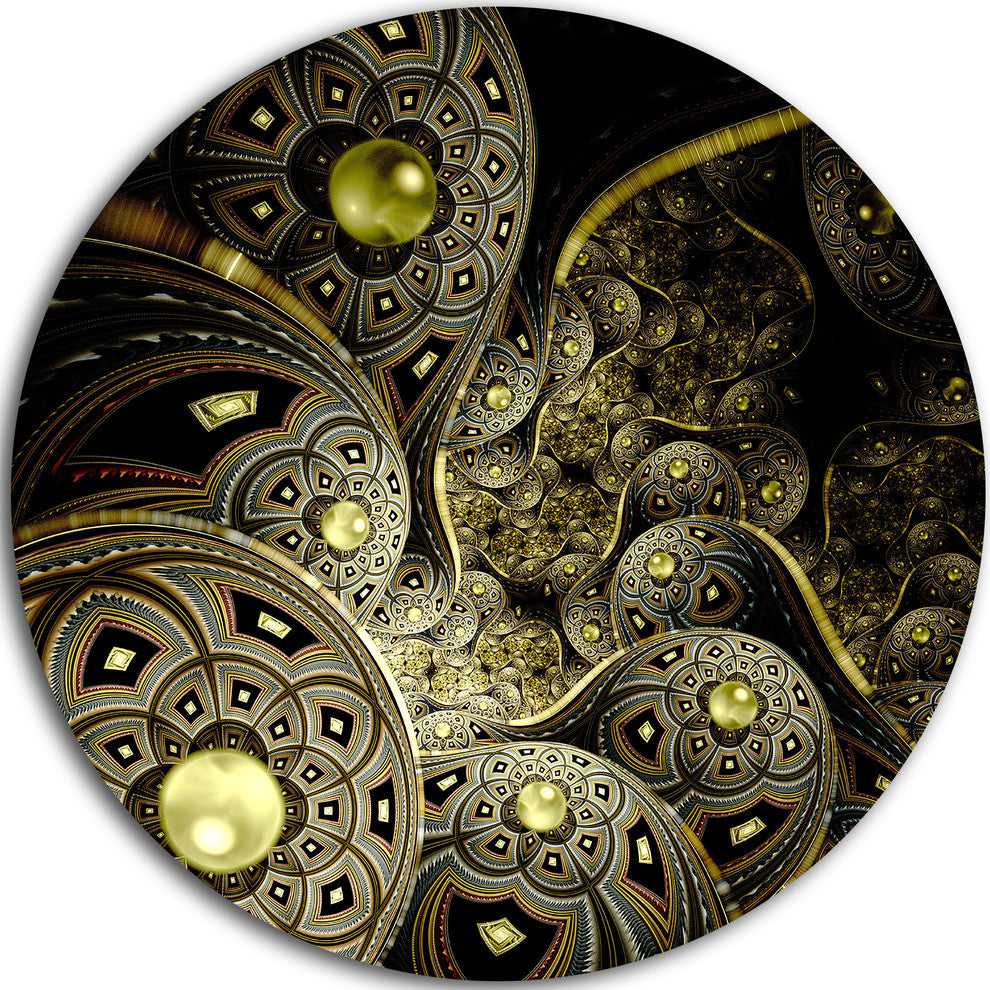 Symmetrical Gold Fractal Flower, Digital Floral Round Wall Art, 36"