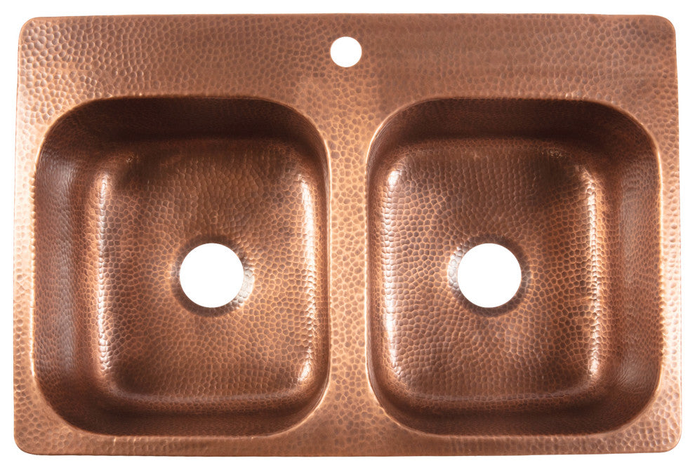 Angelico Copper 33" Double Bowl Drop-In Kitchen Sink With 1 Hole