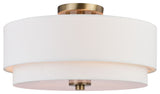 Burnaby Mid-Century Drum Semi Flush Ceiling Light, Matte Brass, 16"Wx9"Hx16"D