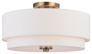 Burnaby Mid-Century Drum Semi Flush Ceiling Light, Matte Brass, 16"Wx9"Hx16"D