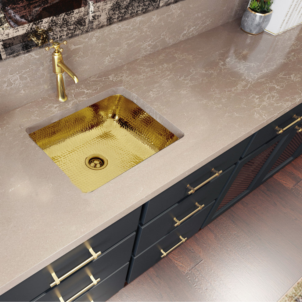 Nantucket Sinks 17.5"x14.5" Rectangle Undermount Bar Sink, Polished Brass