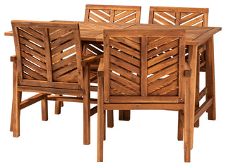 Solid Acacia Wood 5-Piece Chevron Dining Set - Brown