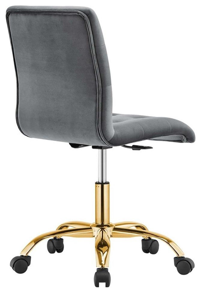 Prim Armless Performance Velvet Office Chair, Gold Gray