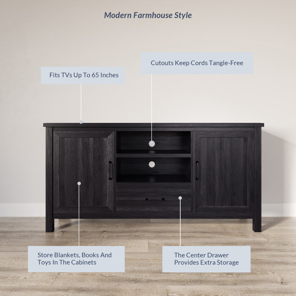 60 Inch Farmhouse TV Stand or Entertainment Center, Rustic Gray