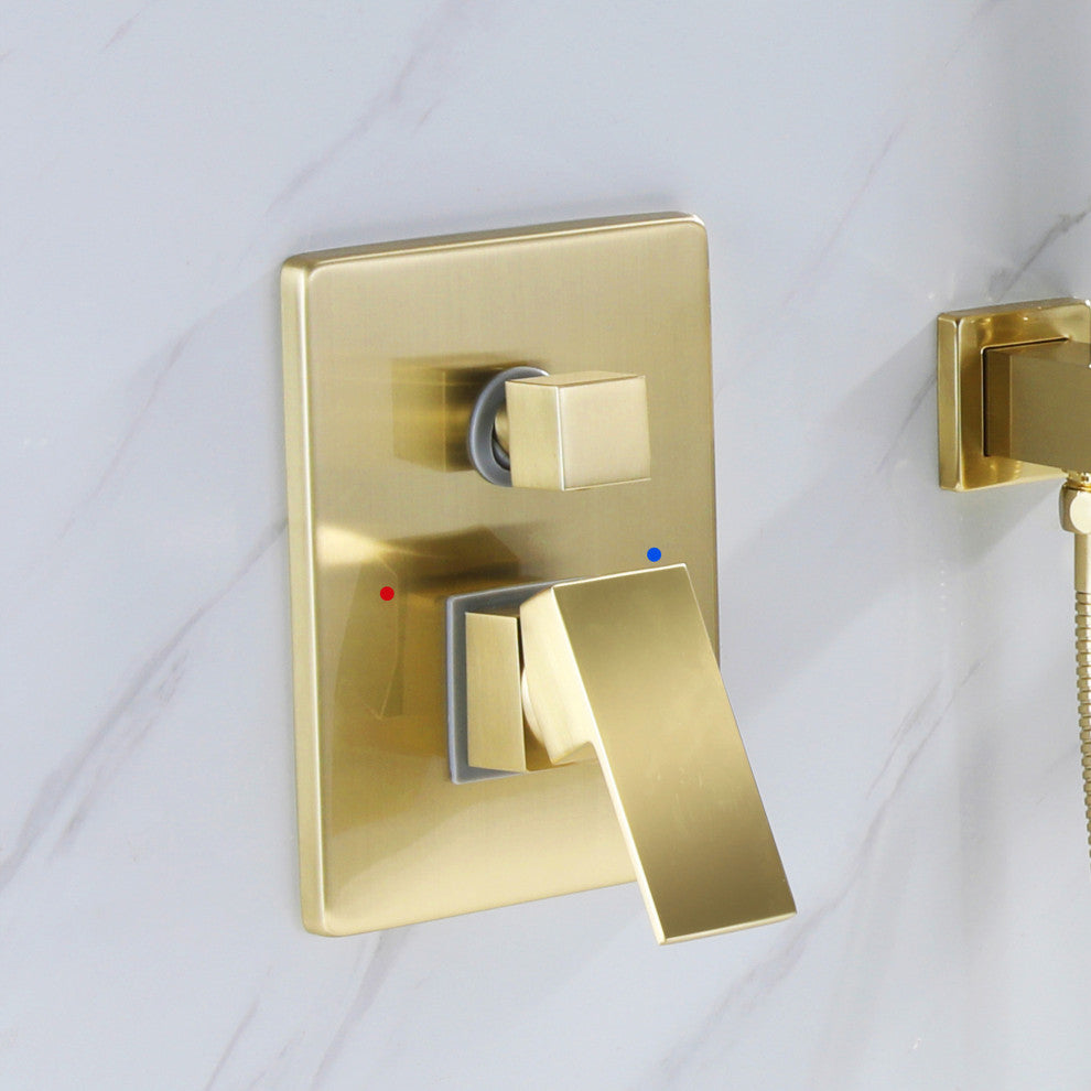 Wall Mounted Roman Bathtub Faucet With Brass Handheld Shower, Brushed Gold