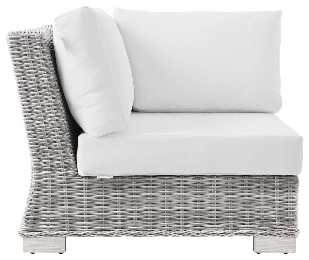 Sofa Corner Chair, Rattan, Wicker, Gray White, Modern, Outdoor Patio Cafe