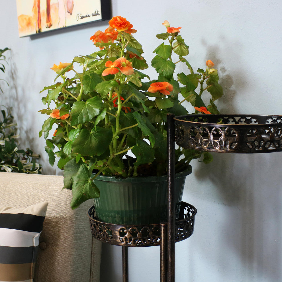 Sunnydaze 10-Tier Bronze Steel Indoor and Outdoor Folding Plant Stand, 46 Inch