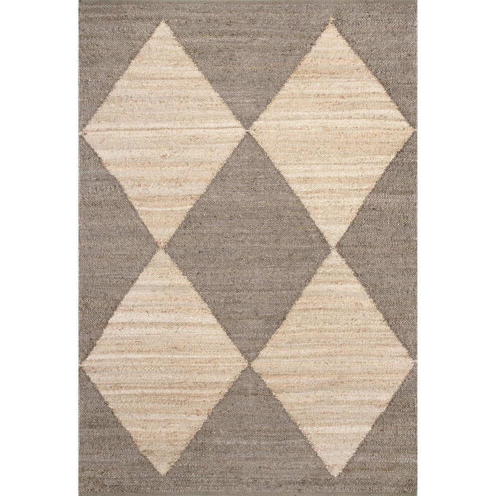Nuloom Hand Woven Jute/Cotton Pandora Diamond Geometric Area Rug, Grey 5'x8'