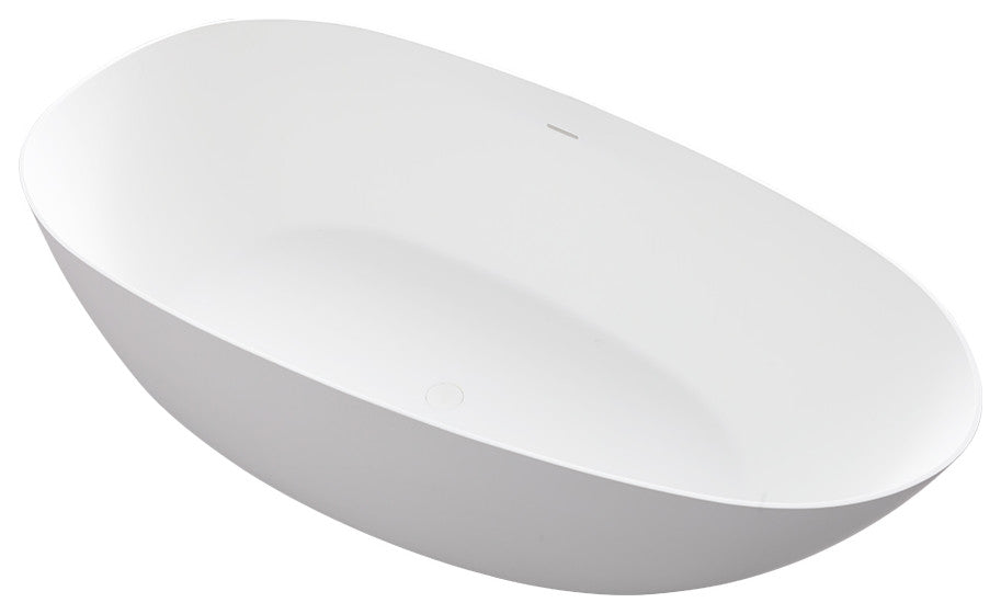 Stone Resin Solid Surface Freestanding Bathtub Soaking Tub, 59", Matte White