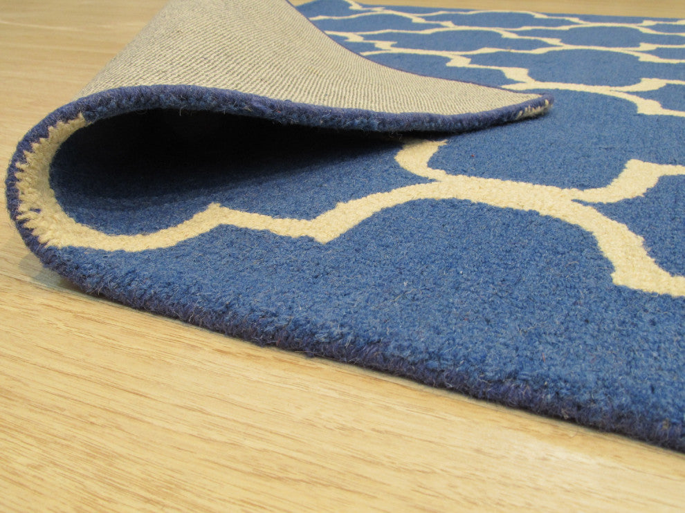 Hand-Tufted Wool Blue Traditional Trellis Moroccan Rug, 5'x7'